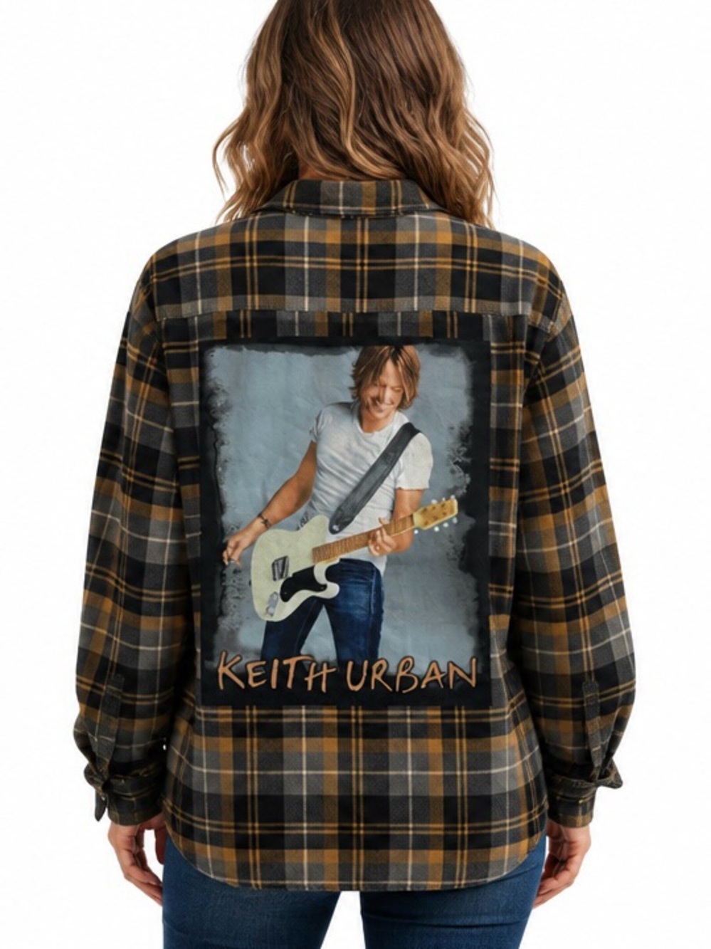 Upcycled “Keith Urban” plaid shirt. XL